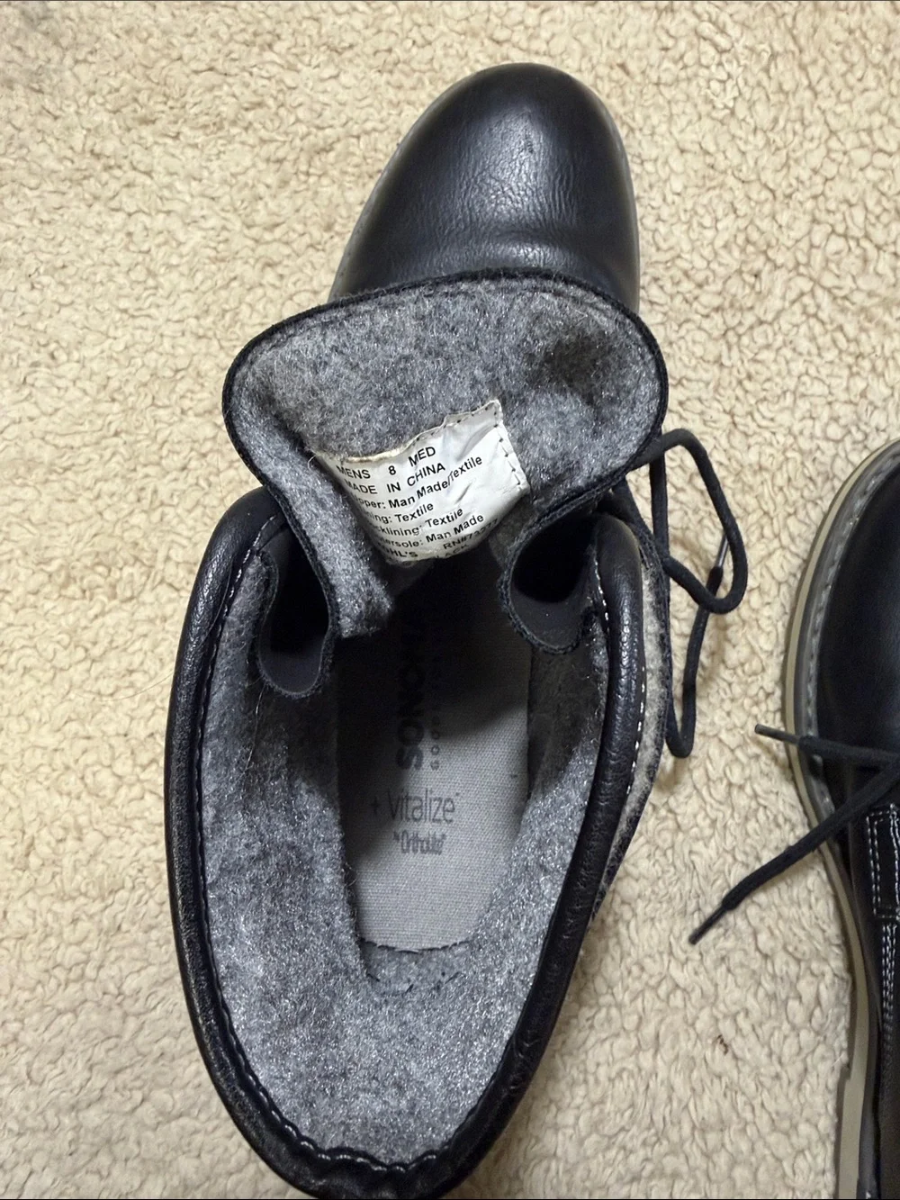 Men's Black Leather Lace-Up Boots with Gray Fabric Collar